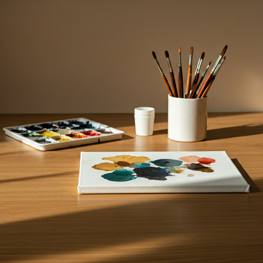 Artist workspace with canvas and paints